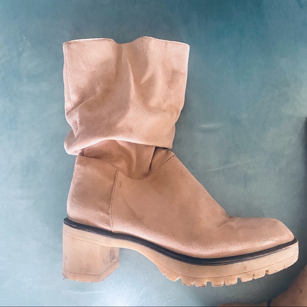 Boutique tan faux suede mid calf slouchy boots - Picture 4 of 13